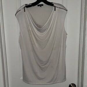 Pleione White Cowl Neck Sleeveless Top with Zip-Shoulder Detail